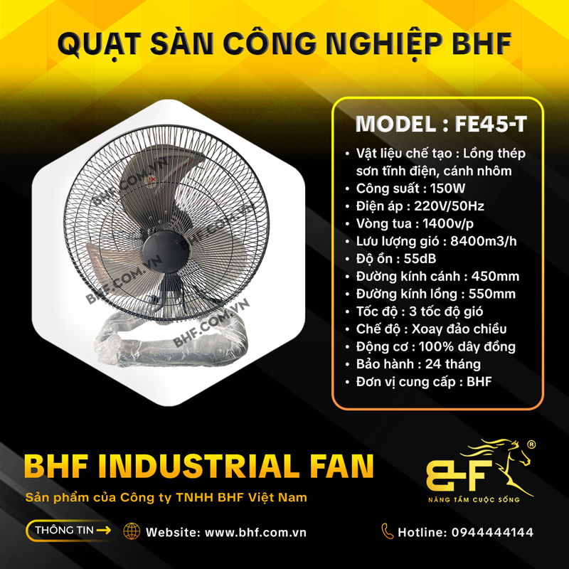 Quạt Sàn Công Nghiệp Đảo Chiều BHF FE45-T (150W - Cánh 45CM) 4