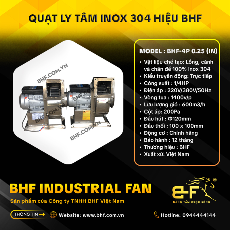 Quạt Sò Ly Tâm Mini Inox 304 BHF-4P 0.25IN (Công Suất 1/4HP) 6