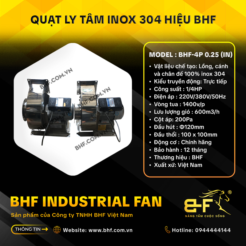 Quạt Sò Ly Tâm Mini Inox 304 BHF-4P 0.25IN (Công Suất 1/4HP) 8