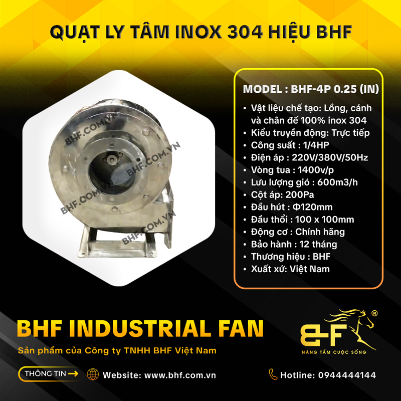 Quạt Sò Ly Tâm Mini Inox 304 BHF-4P 0.25IN (Công Suất 1/4HP) 1