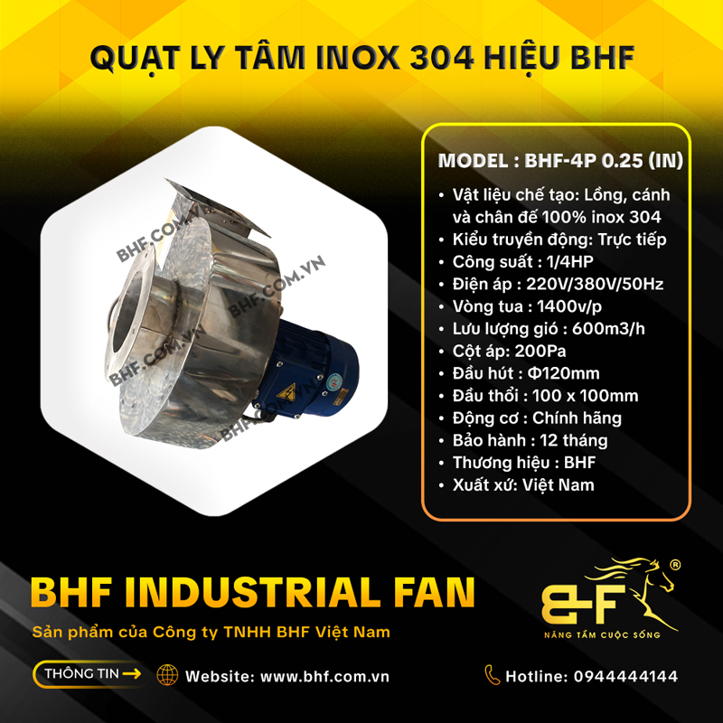 Quạt Sò Ly Tâm Mini Inox 304 BHF-4P 0.25IN (Công Suất 1/4HP) 3