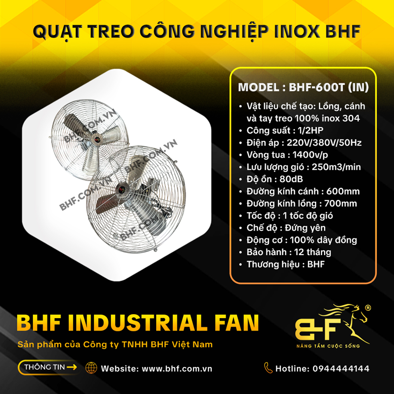 Quạt Treo Công Nghiệp Inox 304 BHF-600TIN (Công Suất 1/2HP) 5