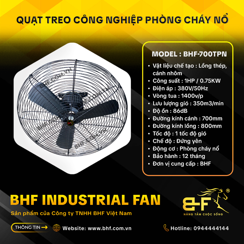 Quạt Treo Công Nghiệp Phòng Cháy Nổ BHF-700TPN (Công Suất 1HP) 5