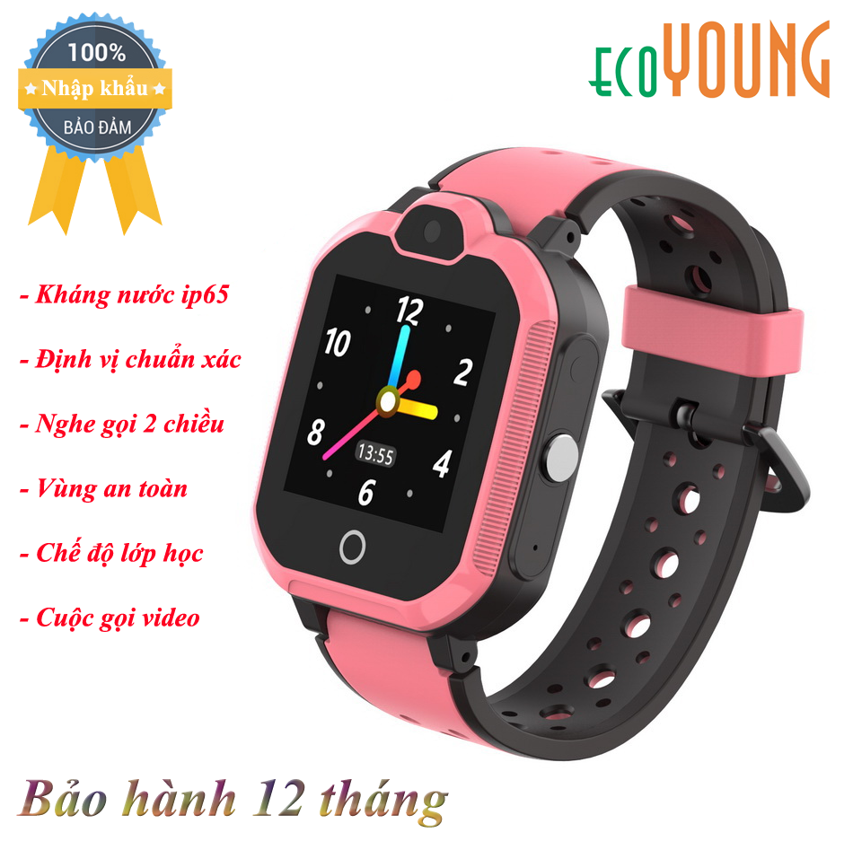 Đồng hồ thông minh trẻ em ecoWATCH Y5 4G Video Call (chống nước) - Hồng đen