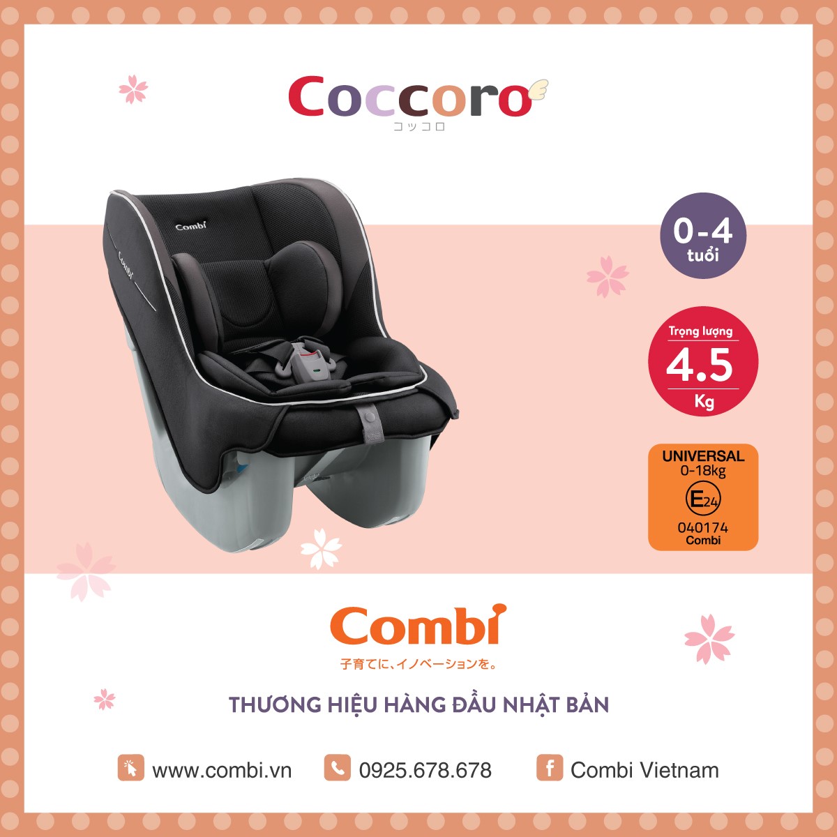 Ghế ngồi ô tô cho bé Combi rất được tin tưởng