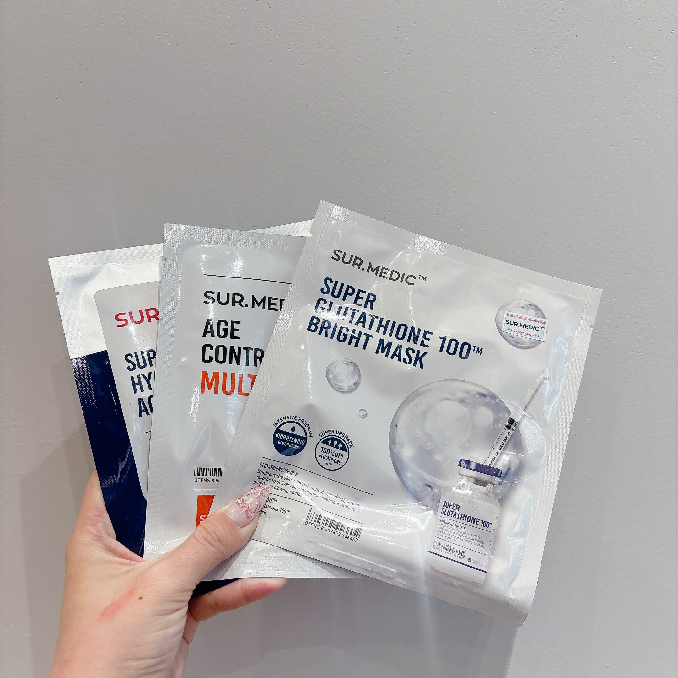 combo 10 mask Sur.Medic (4 super hyaluronic, 3 bright glutathione, 3 multi vita)