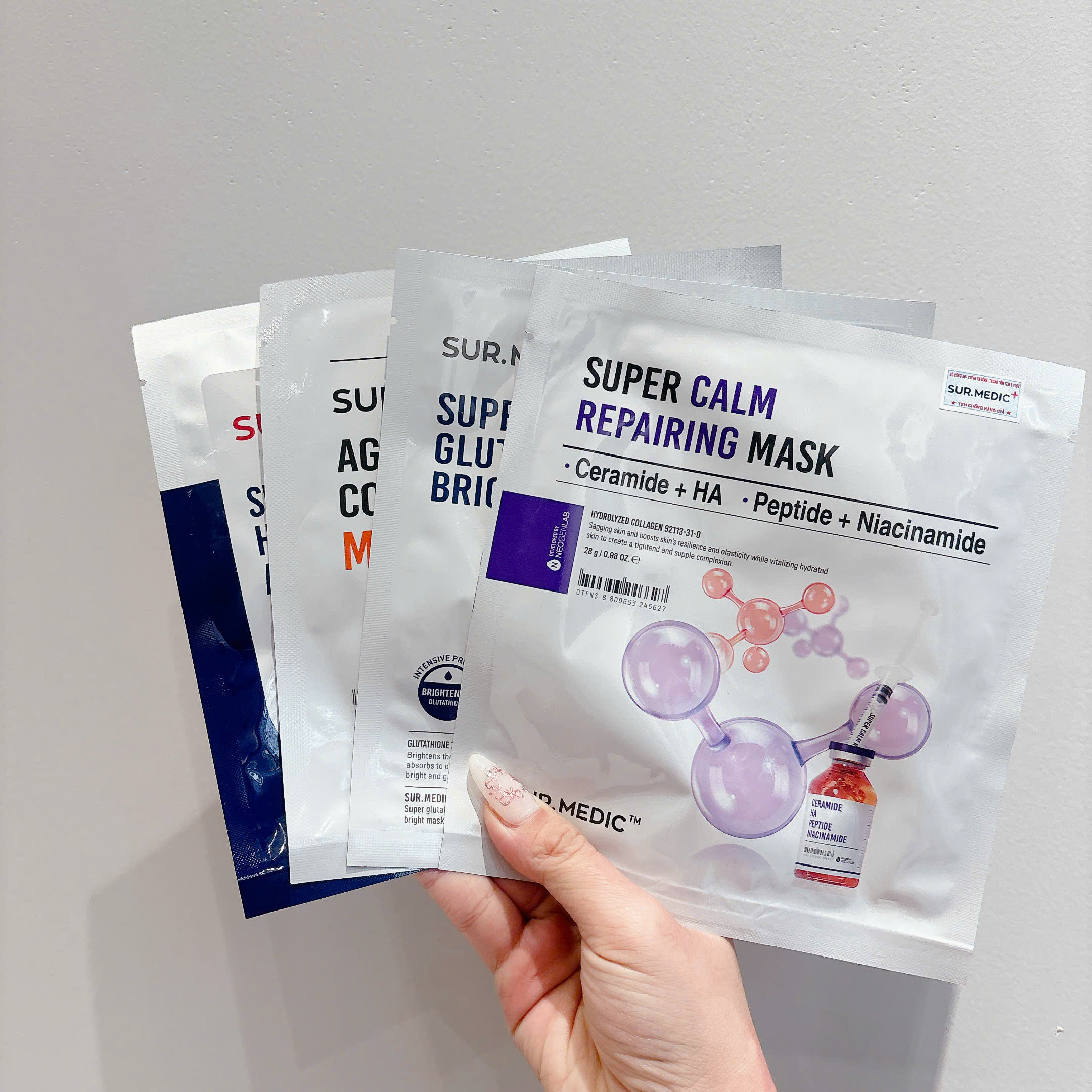 Combo 10 Mask Sur Medic (3 glutathione, 2 Calm Repairing, 3 Super Hyaluronic, 2 Multi Vita)