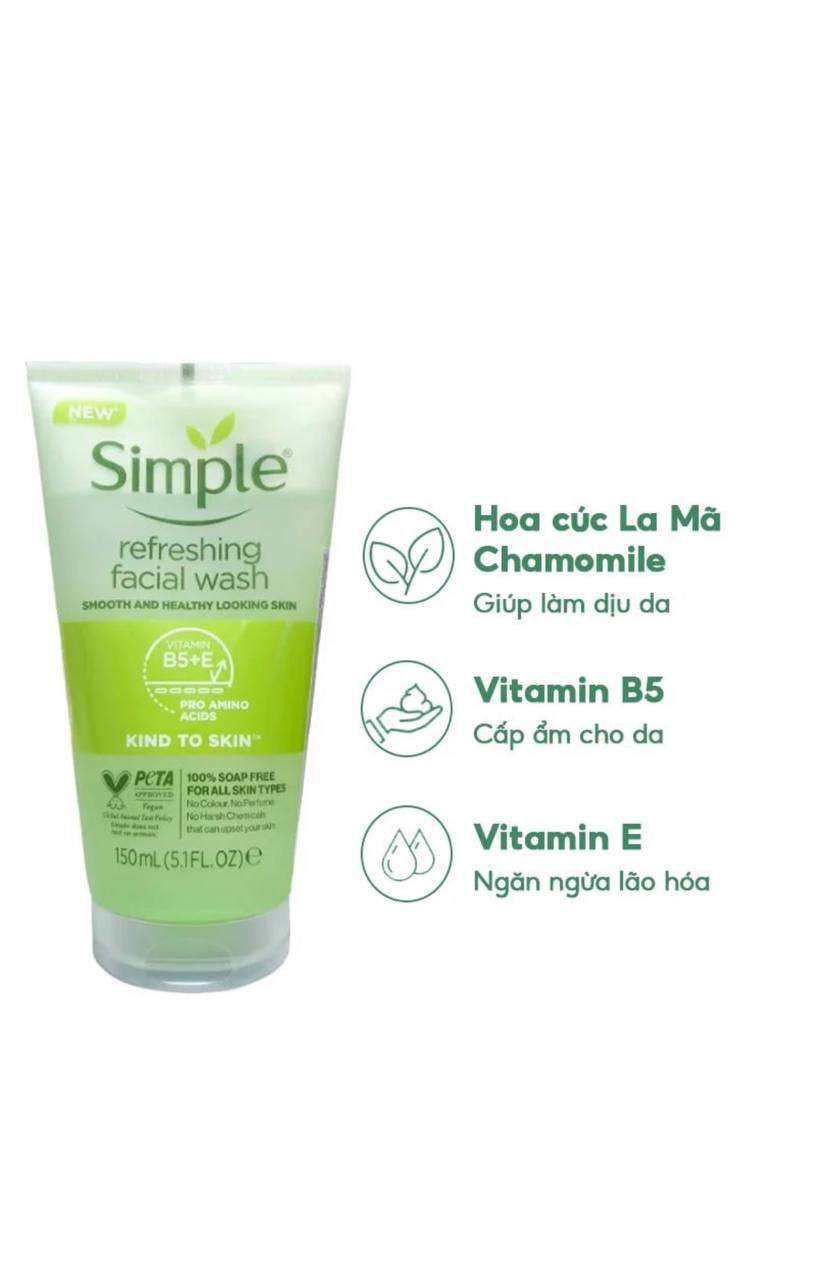 Sữa rửa mặt Simple Refreshing Facial Wash Da Dầu NHẠY CẢM 150ml