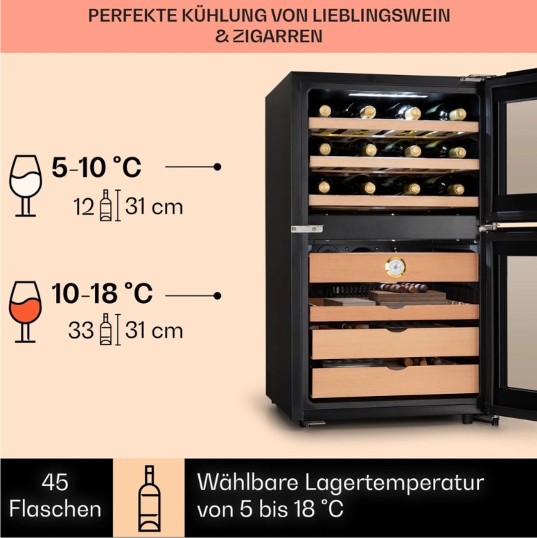 Tủ bảo quản Cigar và rượu vang Klarstein 108L