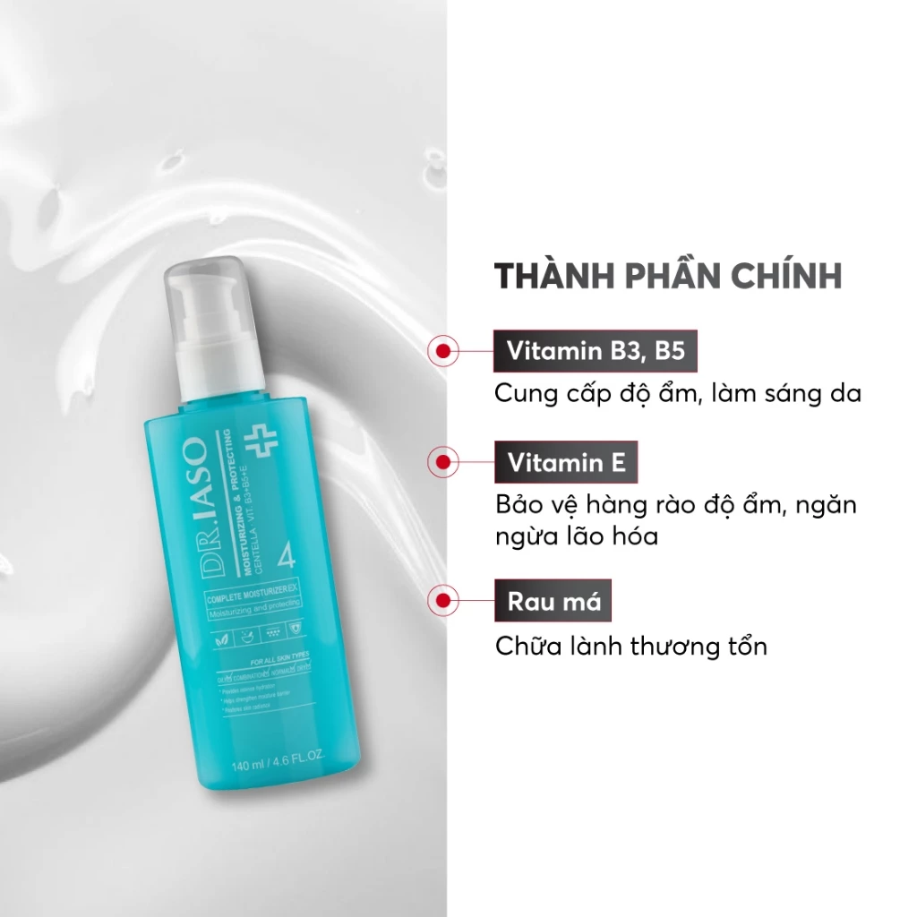 DR. IASO Complete Moisturizer với thành phần Rau má, Vitamin B3 B5 E