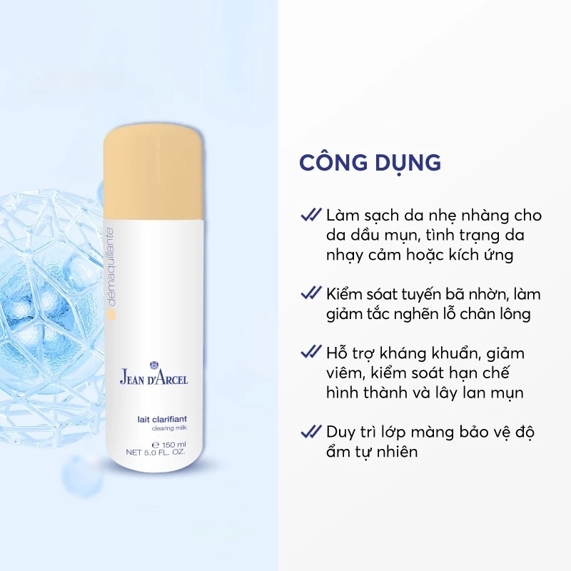 Sữa rửa mặt cho da dầu, da mụn Jean d'Arcel Clearing Milk 150ml