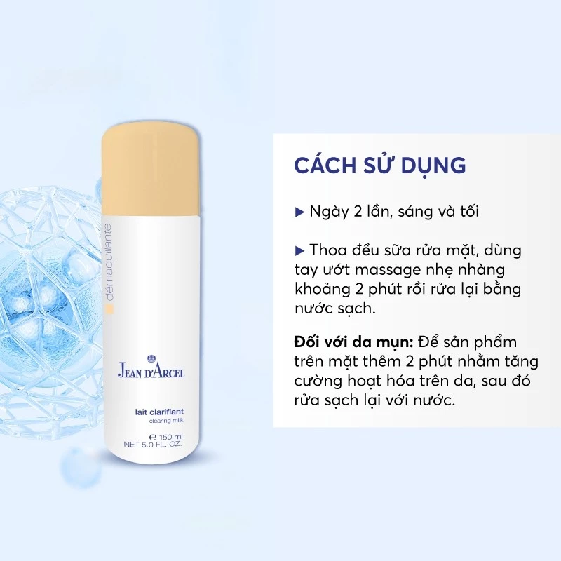 Sữa rửa mặt cho da dầu, da mụn Jean d'Arcel Clearing Milk 150ml