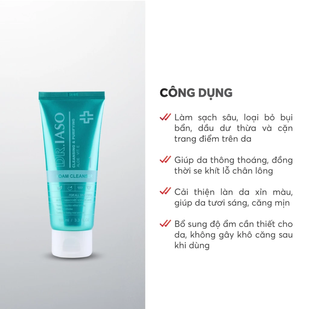 Sữa rửa mặt Dr.Iaso Foam Cleanser 100ml - Tạo bọt dịu nhẹ, làm sạch sâu, giữ độ ẩm cho da
