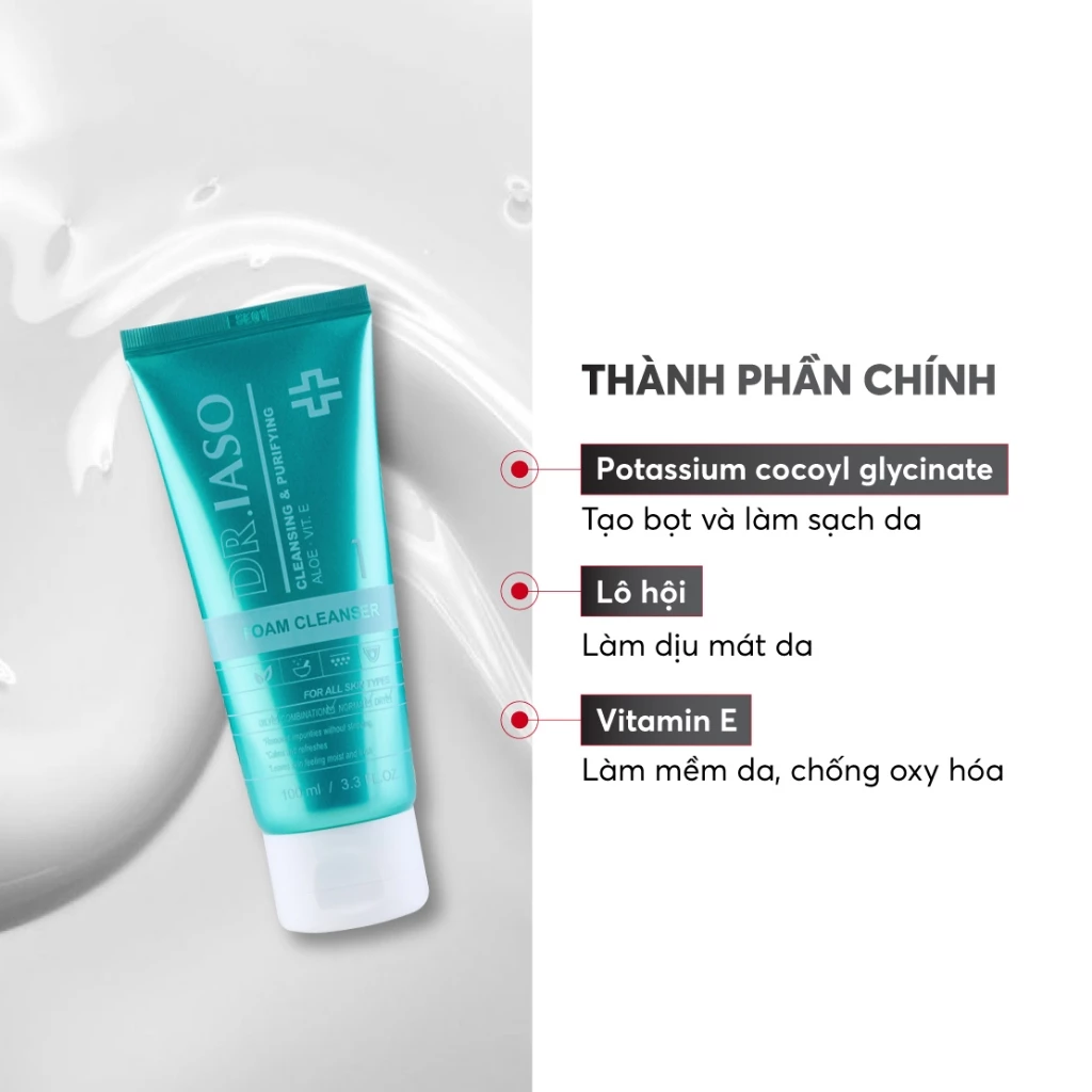 Sữa rửa mặt Dr.Iaso Foam Cleanser 100ml - Tạo bọt dịu nhẹ, làm sạch sâu, giữ độ ẩm cho da