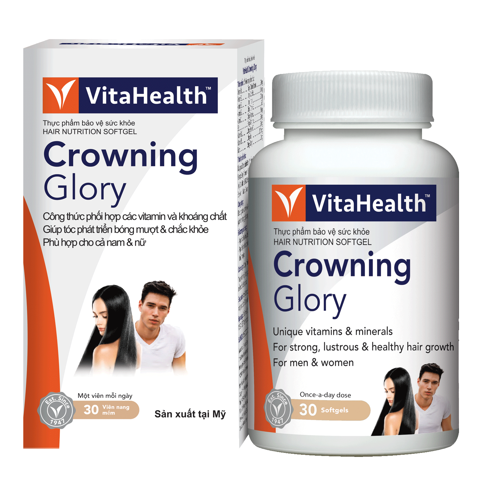 Viên uống giảm gãy rụng tóc, tóc bạc sớm VitaHealth Crowning Glory 30 viên Viên uống giảm gãy rụng tóc, tóc bạc sớm VitaHealth Crowning Glory 30 viên