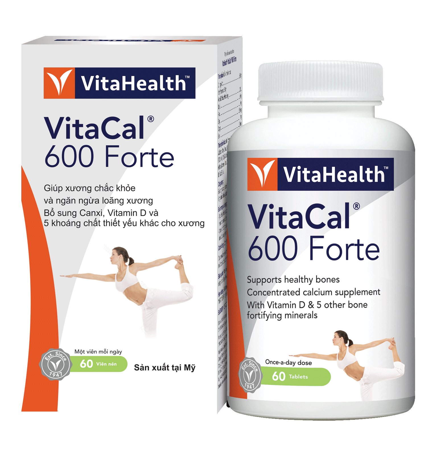 Combo 2 Viên uống bổ sung Canxi, Vitamin D3 và khoáng chất VitaHealth Vitacal 600 Forte 60v