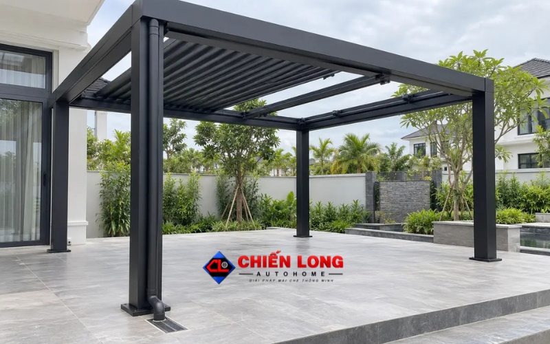 Khung và máng mái nhôm xếp tự động nhà chòi Bình Dương