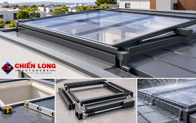 Quy trình lắp đặt giếng trời tự động chống dột và an toàn.