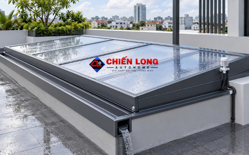 Mái giếng trời đóng sau khi cảm biến mưa kích hoạt