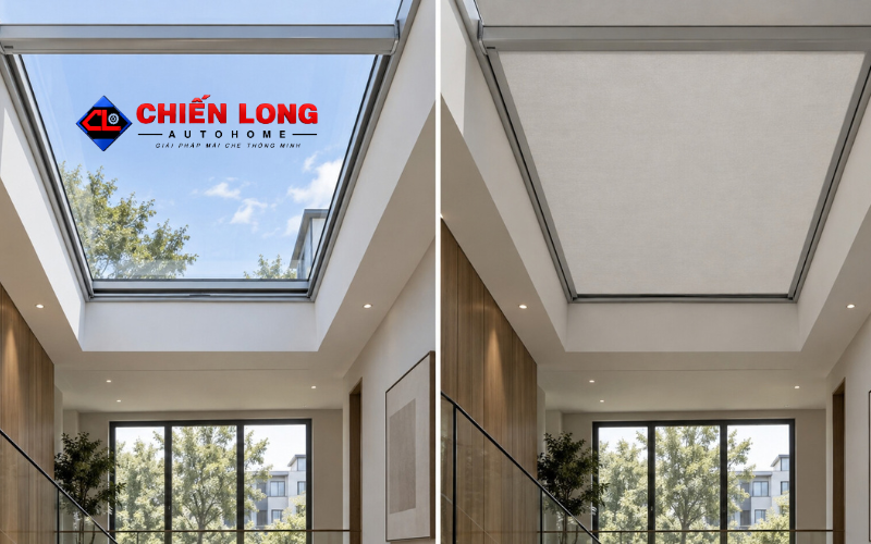 Mẫu vật liệu rèm chống nóng mái kính với mức xuyên sáng khác nhau.