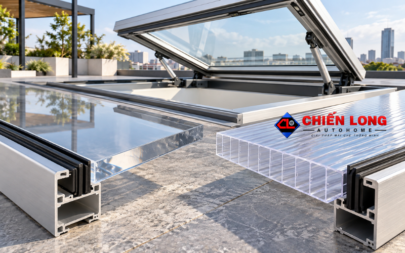 Mặt cắt so sánh tấm polycarbonate đặc và tấm polycarbonate rỗng.