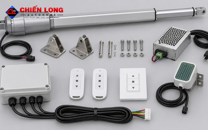 Bộ motor cửa sổ tự động 30cm và phụ kiện điều khiển.
