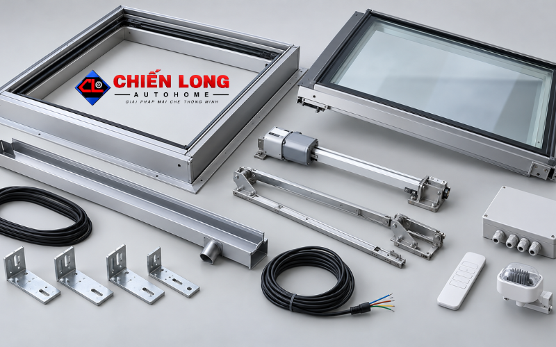 So sánh giá mái kính và mái polycarbonate cho giếng trời tự động.