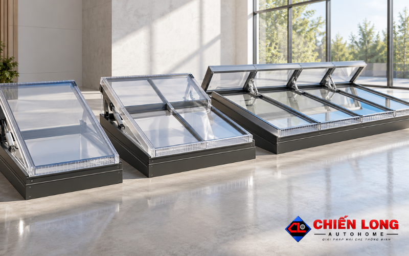 Khung nhôm chia ô cho mái giếng trời polycarbonate.