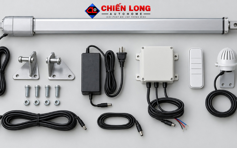 Bộ motor cửa sổ tự động 50cm cùng nguồn và phụ kiện điều khiển.