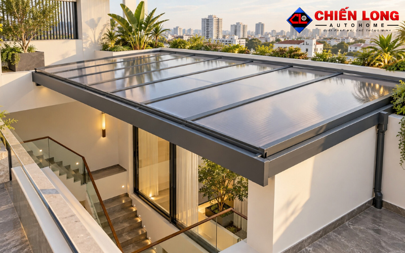 Mái che giếng trời polycarbonate tự động khung nhôm