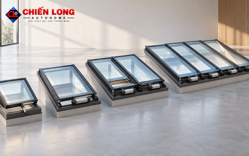 Dự toán giá giếng trời tự động theo các kích thước phổ biến.