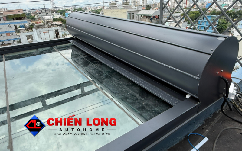 Sơ đồ minh họa mái nhôm cuốn ngoài trời 4m x 5m.