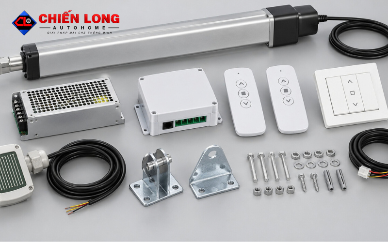 Bộ motor giếng trời 24V gồm motor remote và bộ điều khiển