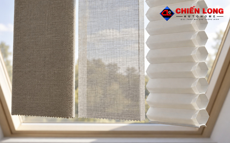 Các loại rèm giếng trời tự động gồm rèm phẳng, xếp lớp và tổ ong.