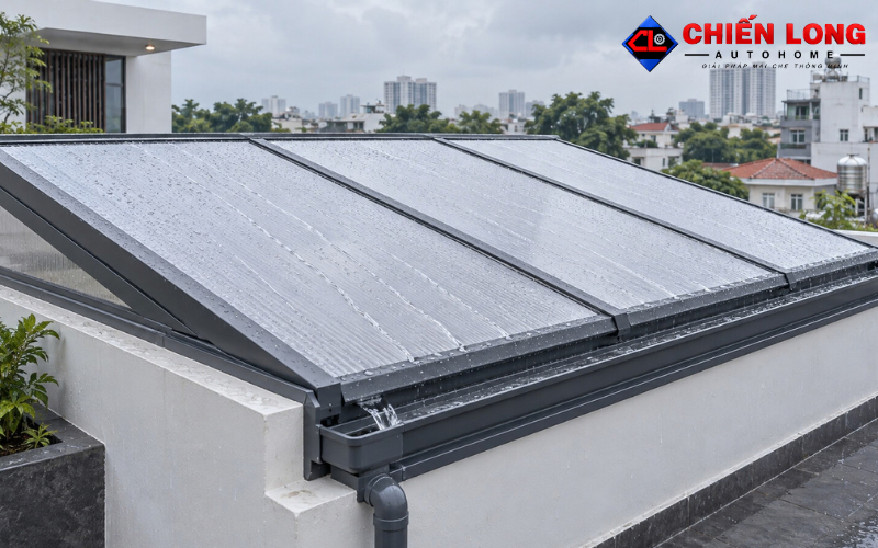 Mái che giếng trời Polycarbonate chống dột khi đóng