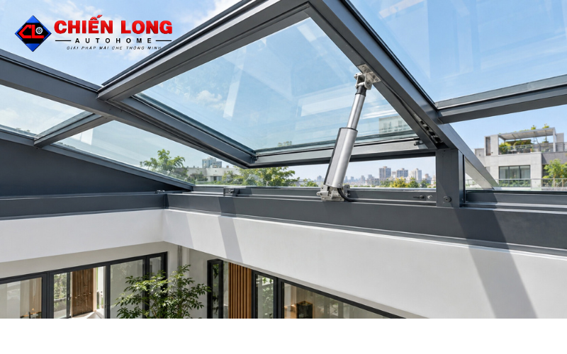 Lắp motor đóng mở giếng trời tự động trên khung mái