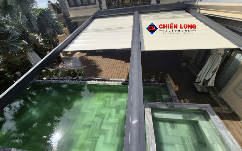 Sơ đồ chiều rộng chiều chạy ray và cao độ mái xếp PVC