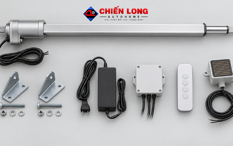 Bộ motor cửa sổ 40cm remote và cảm biến mưa