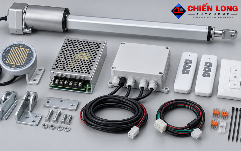 Bộ cảm biến mưa đóng mái giếng trời gồm nguồn điều khiển và motor