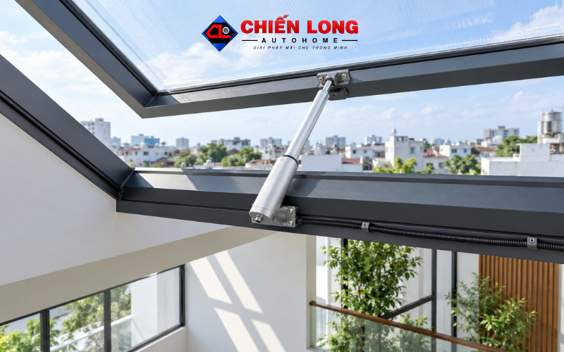 Chi tiết gá lắp motor cửa sổ giếng trời hành trình 30cm.