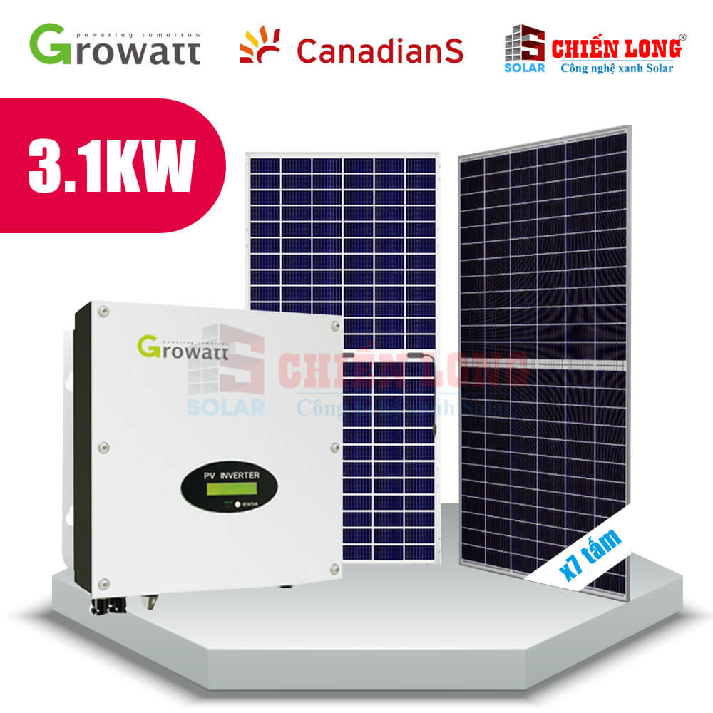 Bao Gia 7 Tấm Pin Canadian 445w 1 Bộ Inverter Growatt 3000 S Hệ Hoa Lưới 3 1kw 1pha Solar Chiến Long