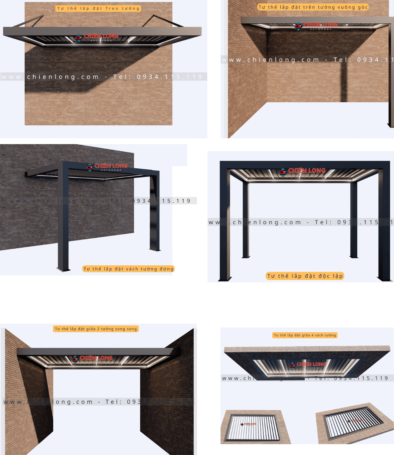 Các tư thế lắp đặt mái nhôm xếp tự động cao cấp nhập khẩu – Chiến Long Autohome thi công thực tế