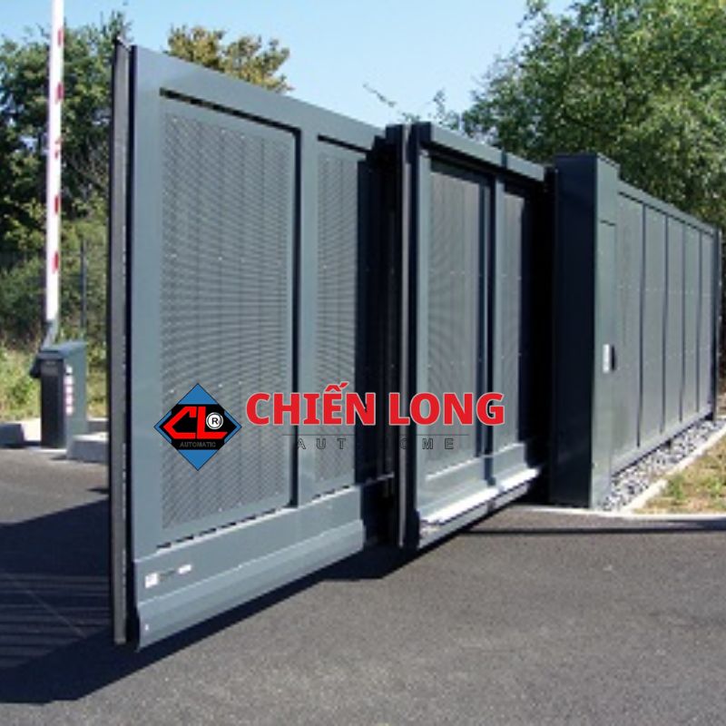 Mẫu cổng lùa xếp lớp 3 cánh hiện đại bằng thép sơn tĩnh điện phù hợp cho biệt thự, nhà xưởng và khu đô thị hiện đại