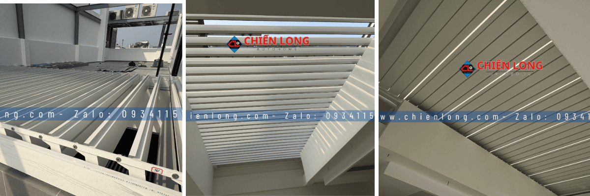 Mái nhôm xếp lật tự động giếng trời 2.640m x 4.850m Chiến Long Autohome