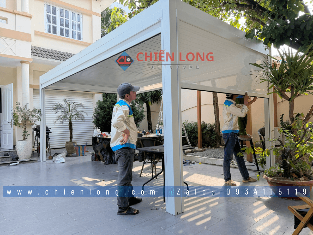 Mái nhôm xếp lật nhà chòi sân vườn hiện đại