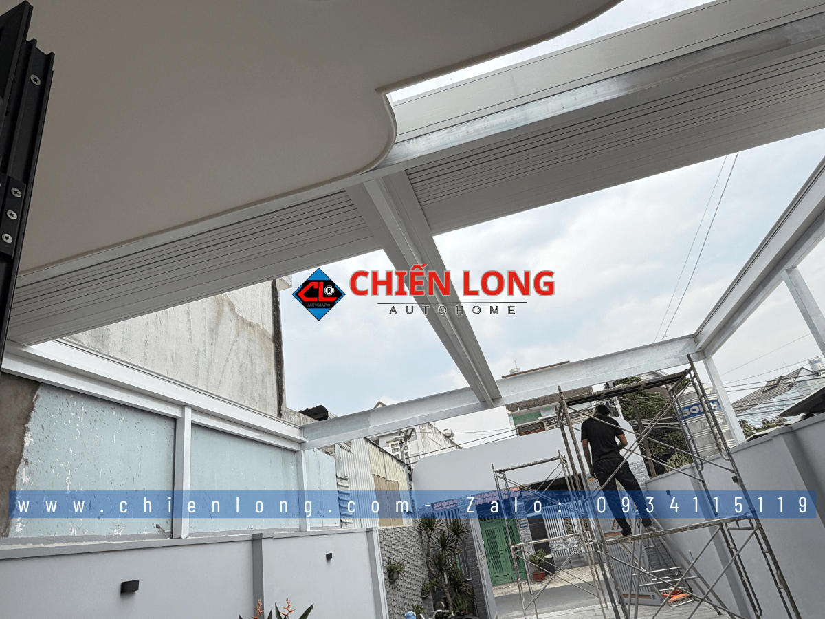 Mái nhôm xếp trượt tự động dạng Ziczac hiện đại