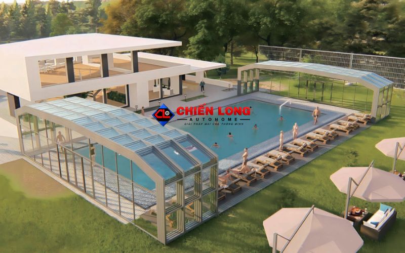 Mái Poly lấy sáng tự động thu gọn để mở thoáng không gian bên dưới