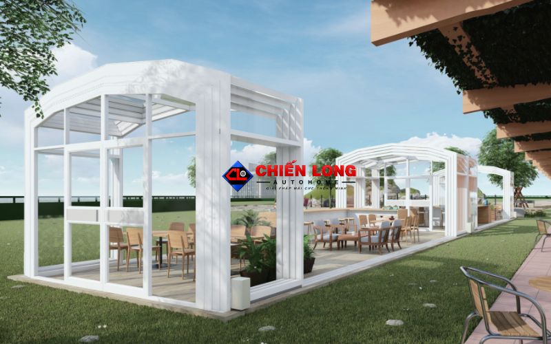 Mái Polycarbonate trượt tự động ở trạng thái đóng kín