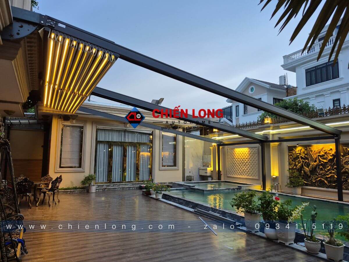 Mái xếp khung nhôm chống nắng mưa ngoài trời