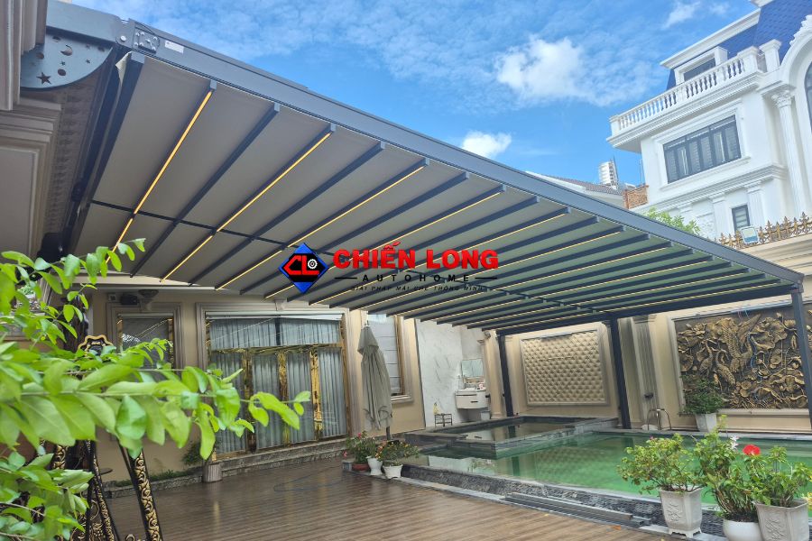 mái xếp khung nhôm vải PVC nhập khẩu